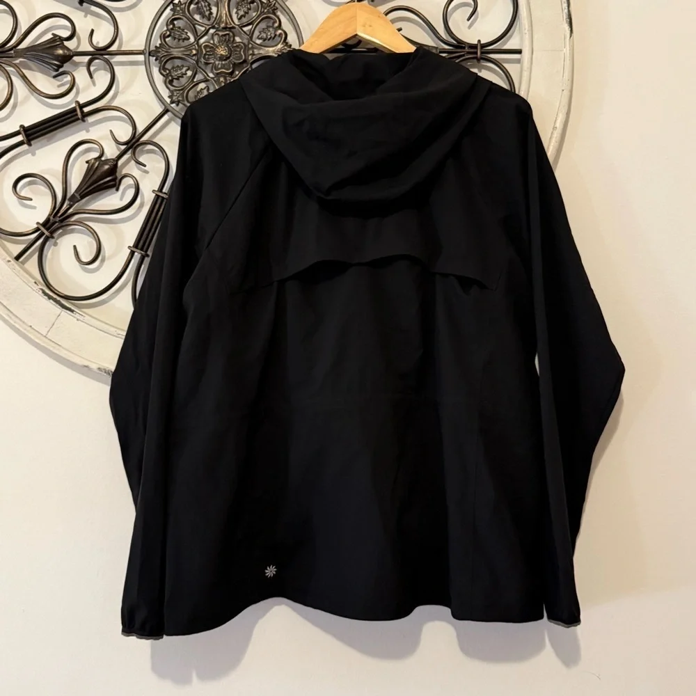 Athleta Limitless Luxe Water-Repellent Windbreaker Stowaway Hood Jacket Black XL - Picture 5 of 11